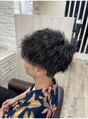 ツーブロック マッシュ 波パーマ スパイラル