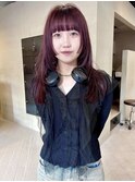 ボルドー/ブリーチ無し/姫カット/レイヤーカット/ウルフ/城倉