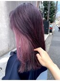 ブリーチ２回　暖色パープルインナーカラー