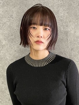 ミニボブ 顔周りカット 前髪カット ナチュラルブラウン 艶髪