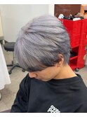 ホワイトシルバーアッシュバレイヤージュツーブロセンターパート