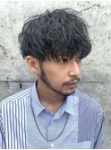 ツイスト波巻きスパイラルパーマツーブロックメンズマッシュ
