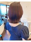 小顔イメチェン、ブルーグレージュカラーくびれレイヤーボブ