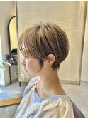 大人可愛い20代30代40代丸みショートボブ/ハイライト/脱白髪