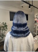 青髪 寒色 ネイビー ブルー ハイトーン名古屋 ケアブリーチ
