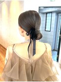 タイトアレンジ/結婚式ヘアセット/ベロアリボン/satsuki