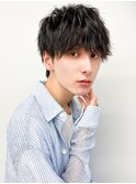 大人男性ナチュラルパーマビジカジ清潔感アッシュブラック