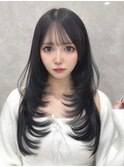 レイヤーカット　韓国前髪　くびれヘア　ワンカール　縮毛矯正