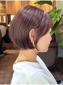 小顔まわりレイヤー丸みショートボブレッドブラウンブリーチなし