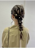 編み下ろしアレンジ/編み込み/ゆるふわアレンジ/結婚式ヘア