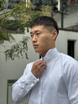 メリケンバーバーショップ フクオカ(MERICAN BARBERSHOP FUK) ハイライトマッシュパーマウルフアッシュブラック