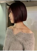 【徳岡】ボブ 暖色 ブリーチなし ワインレッド ボルドー