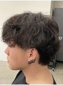 フェザーパーマ/グレーブルーカラー/刈り上げショートパンク