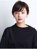 小顔に見せるオリーブカラーボブ黒髪後れ毛[恵比寿/恵比寿駅]