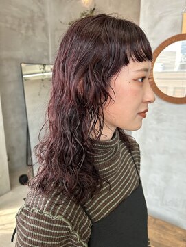 テトヘアー(teto hair) 暖色カラー　レッドピンクオレンジコーラル　ウェーブ