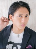 アッシュブラックで旬の七三分けマッシュウェットヘアV草加