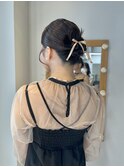 リボンヘアセットタイトカチモリヘア結婚式ドレス