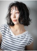 黒髪ウェットヘアくせ毛風小顔外ハネボブパーマu上尾30代40代
