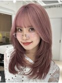 ハイライトカラーミルクティーベージュレイヤーカット