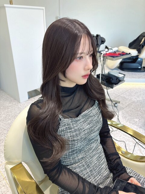 韓国顔まわりレイヤーカット/暗髪透明感ショコラブラウン