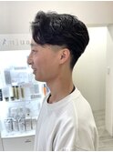 刈り上げマッシュパーマフェザーパーマツーブロックビジネス黒髪