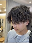 波巻きスパイラルパーマセンターパートウルフ  h