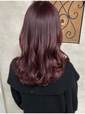 ボルドーカラー ブリーチ/韓国/ボルドーカラー/セミロング
