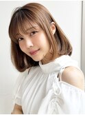ナチュラルカール斜めバングサイドバングうるツヤこなれヘア