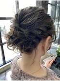 ボブでも華やかアップスタイル/シニヨン/波ウェーブ/結婚式/モテ