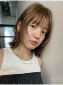 顔周りレイヤーこなれミディぱっつん前髪銀座