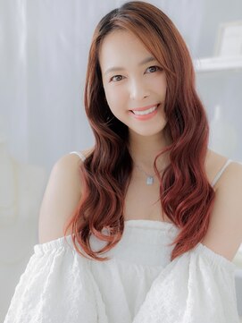 カバーヘア 上尾西口店(COVER HAIR) 波巻きウェーブチェリーレッドくびれロングa上尾20代30代40代