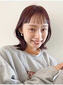 暖色カラー/暖色/オレンジ/ピンク/ボブ/重めカット