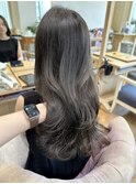 レイヤーカットブリーチなしオリーブグレージュアッシュグレー