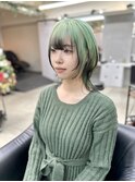 エンドカラー/ミントグリーン/ブラック/ミディアムウルフカット