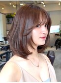 美髪レイヤーカット/顔まわりレイヤー/ひし形ミディアムレイヤー