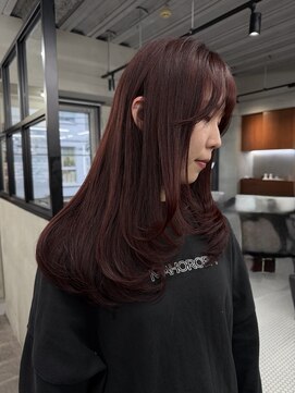 ニコ トウキョウ 渋谷(nico TOKYO) ダブルカラーチェリーレッドピンクブラウン韓国レイヤーロング