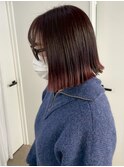 裾カラーピンク前下がりボブ＊ブリーチデザイン暖色カラー