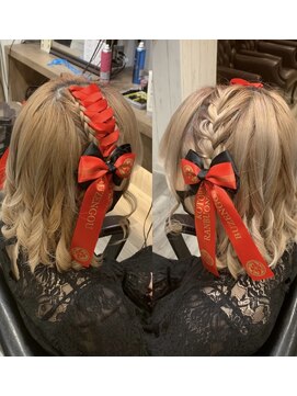 ヘアセット アリエス 新宿駅前店(aries) レースアップと編み込みのハーフツイン