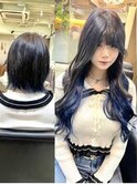 黒髪にも合う★インナーカラー×シールエクステ/ダークブルー