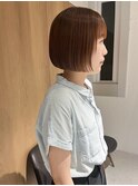 "久保田"オレンジブラウンミニボブぷつっとカットブリーチなし