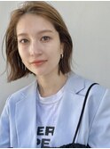 イメチェン切りっぱなしボブ前髪なしこなれミディ