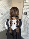 ツインアレンジ 編みおろし ベロアリボン ブライダル 参列ヘア