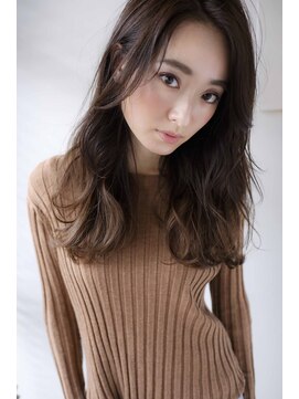 ヘアデザイン ソラ(Sola) しっとり無造作ウェーブ×斜めバング×暗髪ブラウンカラー