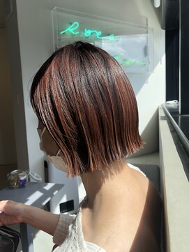 ロカリタ キョウト 河原町三条店(ROCAReTA kyoto) コンパクトボブ　オレンジカラー　ハイライト