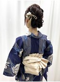 ふわふわアップヘア/浴衣ヘア/浴衣／半幅帯/ペプラム