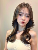 ムウ 難波(MOU)&nbsp;ミディアムレイヤーボブルフ黒髪ネビージュ小顔ワンレン20代30代