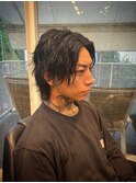 1810メンズカットハイライトメッシュサーフスタイルウルフカット