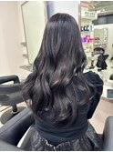 11474艶髪アッシュブラックグレージュ韓国風巻きレイヤーカット