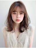 ウェーブミディアム艶感セミディくびれヘアくせ毛風カール