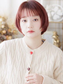 カバーヘア ブリス 戸田公園西口店(COVER HAIR bliss) チェリーレッドぱっつん前髪シャギーカットa戸田公園10代20代